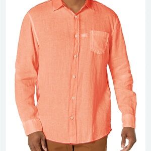 Margaritaville Coral Men’s Long Sleeve Linen Shirt Size XXL EUC